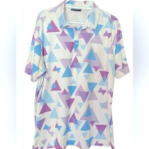 Yatta Men’s Golf Polo Shirt Large Purple Blue White Triangle Print